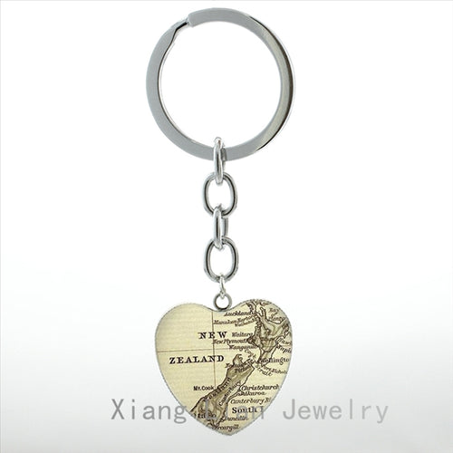 Vintage New Zealand Map keychain fashion Ireland Chicago Detroit New York Oakland Cincinnati map pendant key chains ring HP105